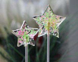 Pink Green Sparkle Glitter Star Christmas Lollipops 8 Pieces