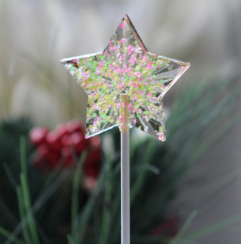 Pink Green Sparkle Glitter Star Christmas Lollipops 8 Pieces