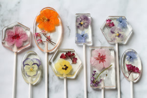 Assorted Shapes -  Pressed Flower Lollipops 8 per Order