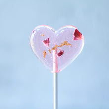 Heart lollipops with rose petals gold leaf bridal events gourmet candy