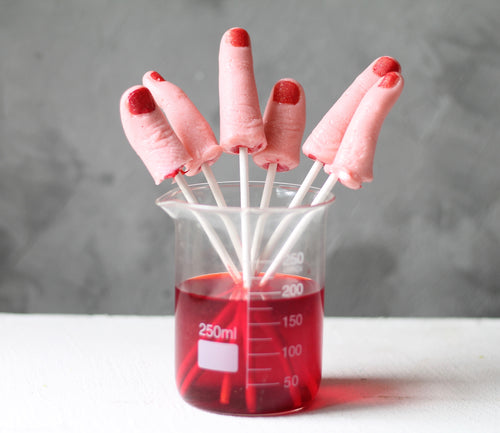 Life size severed finger lollipop for Halloween